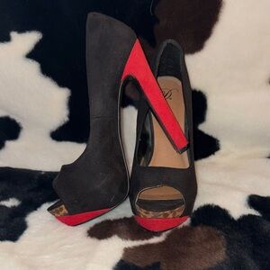 Elegant Black and Red Peep-Toe Heels